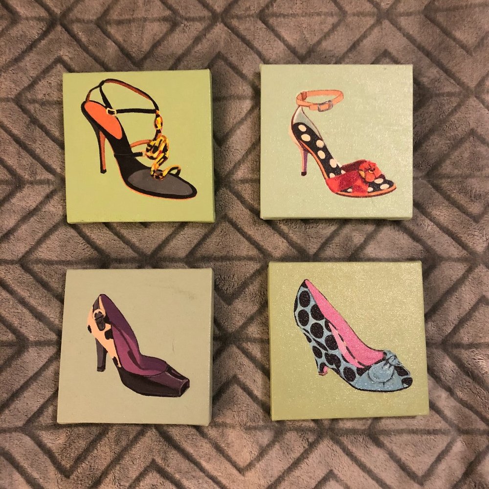 Set of 4 handpainted shoe pictures! One of a kind!